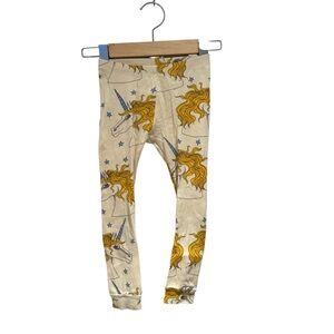 MINI RODINI Cream and Gold Unicorn Leggings - size 92/98 (1.5-3)